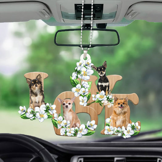 Chihuahua Love Flowers Dog Lover Car Hanging Ornament OO0879