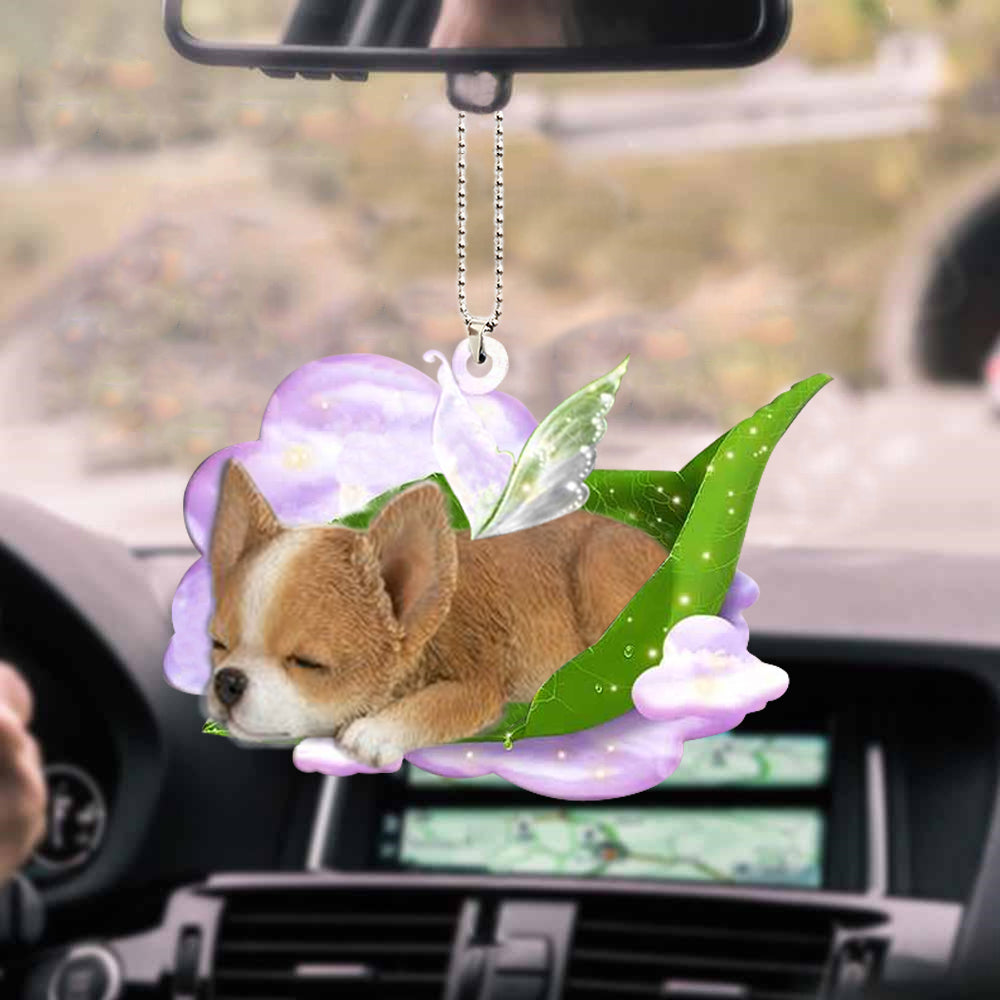 Chihuahua Sleeping On Fallen Leaves Hanging Ornaments, Two Sided Car Ornament For Dog Lovers OO0507