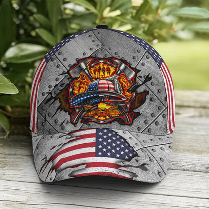 American Firefighter American Flag Style Baseball Cap Lasfour CO0887