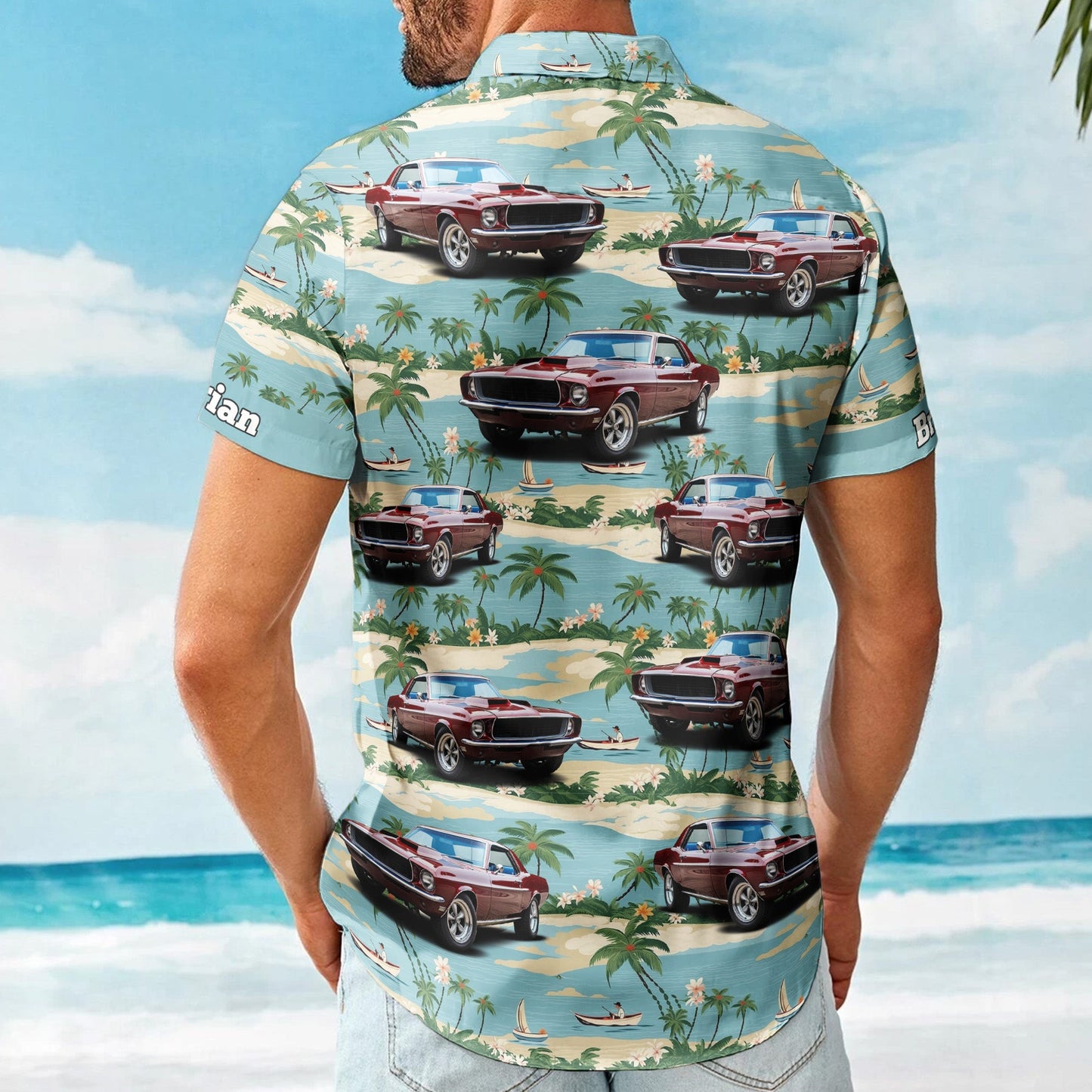 Custom Car Photo Beach Palm Tree Vintage Aloha Shirts - Custom Photo Hawaiian Shirts HA0037