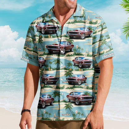 Custom Car Photo Beach Palm Tree Vintage Aloha Shirts - Custom Photo Hawaiian Shirts HA0037