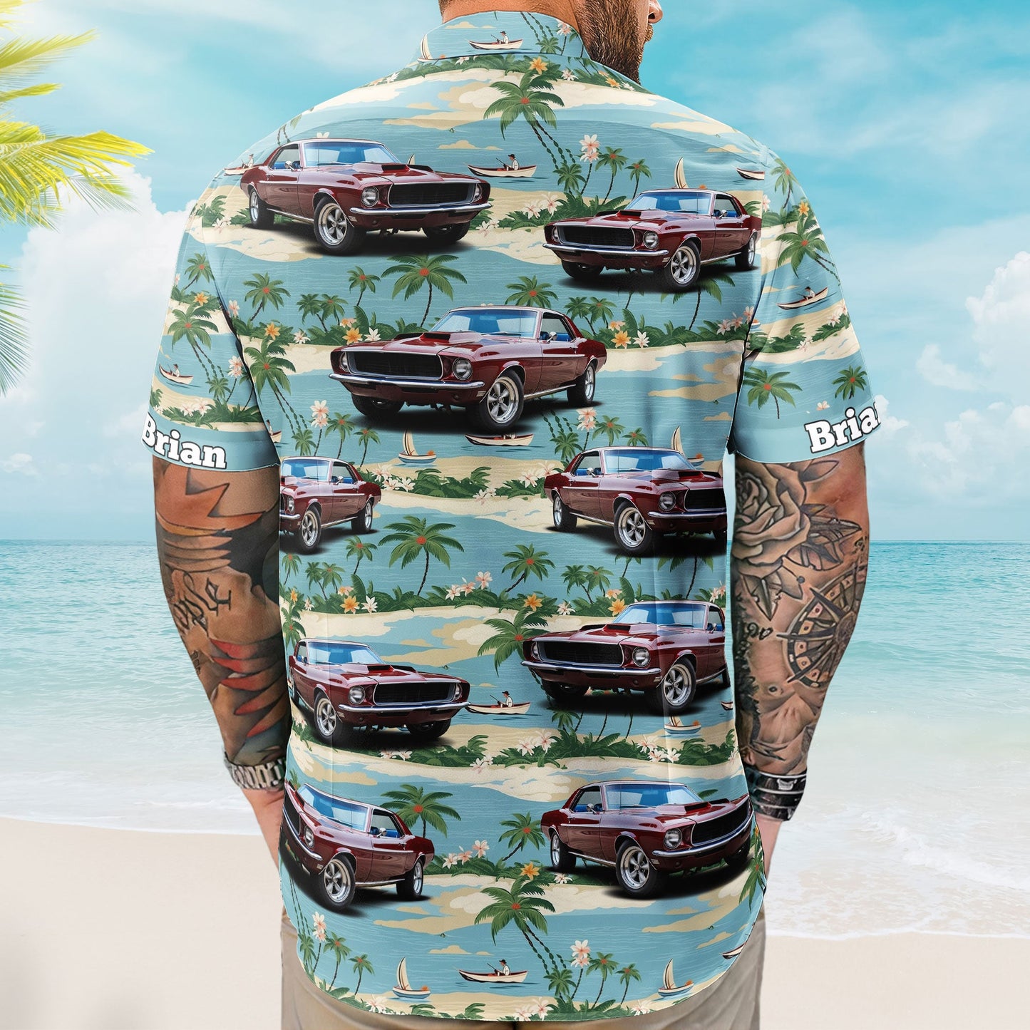 Custom Car Photo Beach Palm Tree Vintage Aloha Shirts - Custom Photo Hawaiian Shirts HA0037