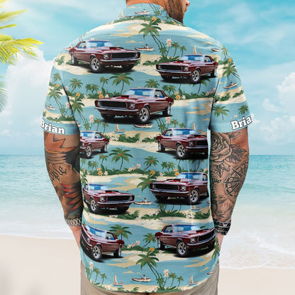 Custom Car Photo Beach Palm Tree Vintage Aloha Shirts - Custom Photo Hawaiian Shirts HA0037