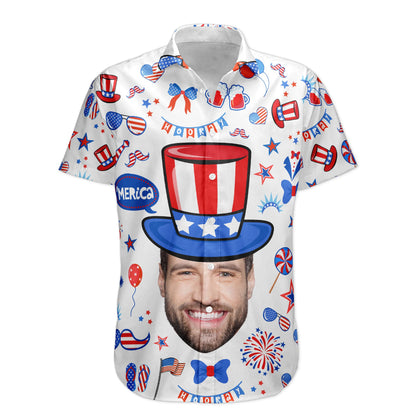 Custom Face Funny Happy 4th Of July - Personalized Photo Hawaiian Shirt HA0049