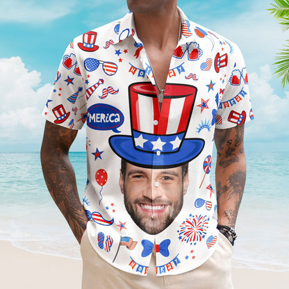 Custom Face Funny Happy 4th Of July - Personalized Photo Hawaiian Shirt HA0049