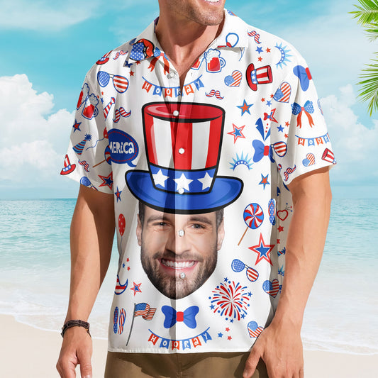 Custom Face Funny Happy 4th Of July - Personalized Photo Hawaiian Shirt HA0049