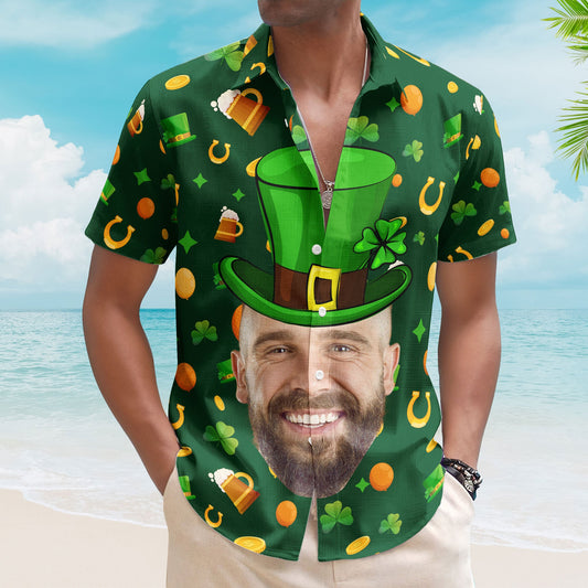 Custom Face Funny Happy St Patrick's Day - Custom Photo Hawaiian Shirts HA0010