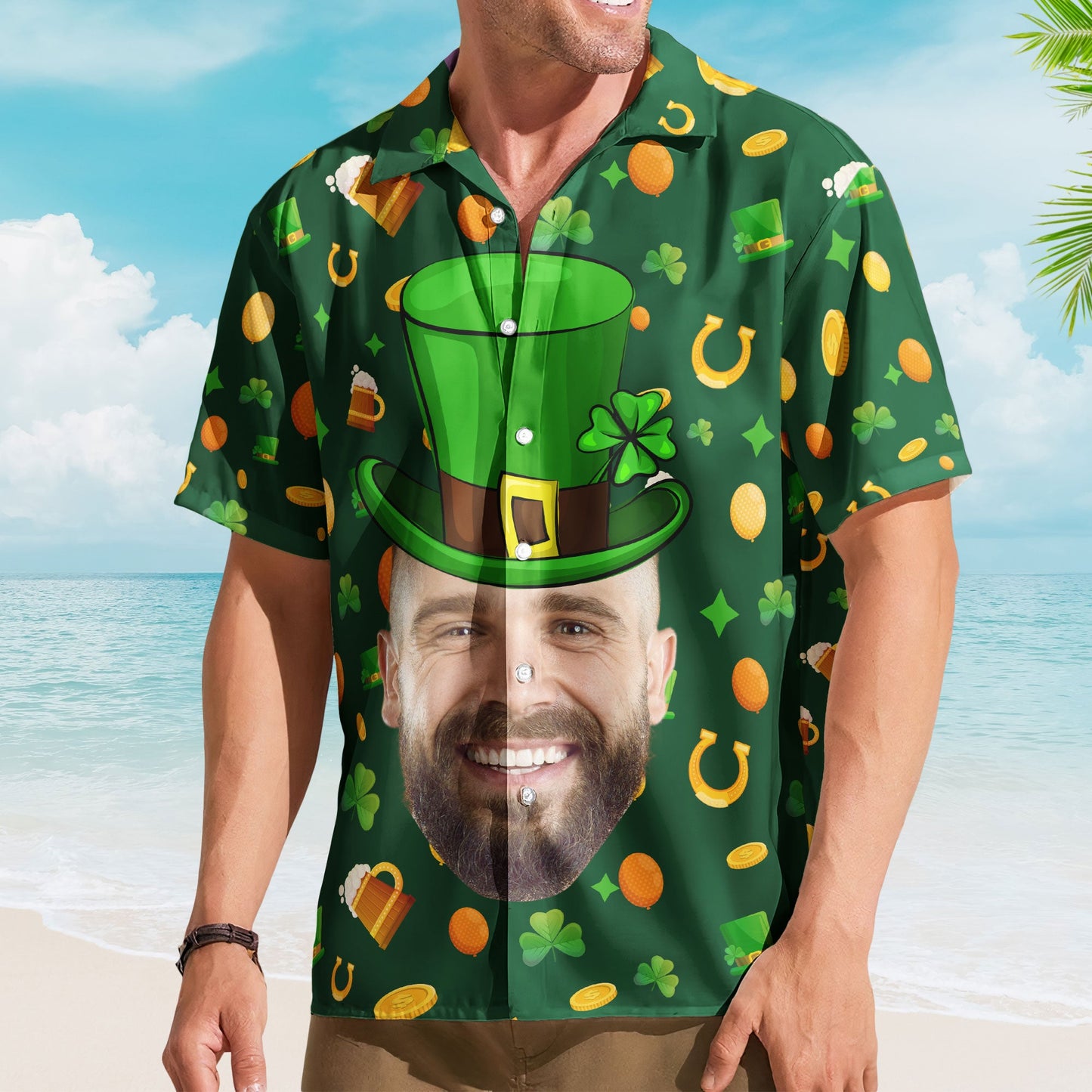 Custom Face Funny Happy St Patrick's Day - Custom Photo Hawaiian Shirts HA0010