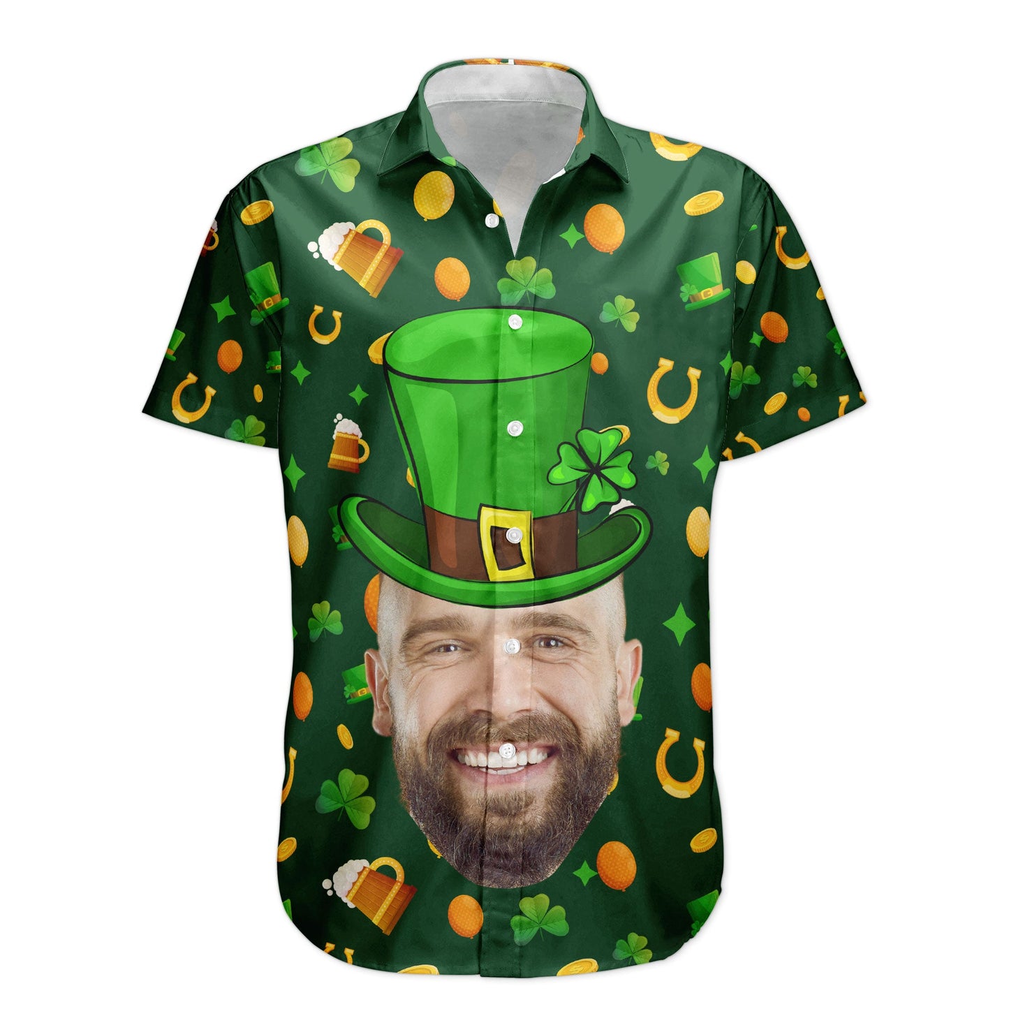 Custom Face Funny Happy St Patrick's Day - Custom Photo Hawaiian Shirts HA0010