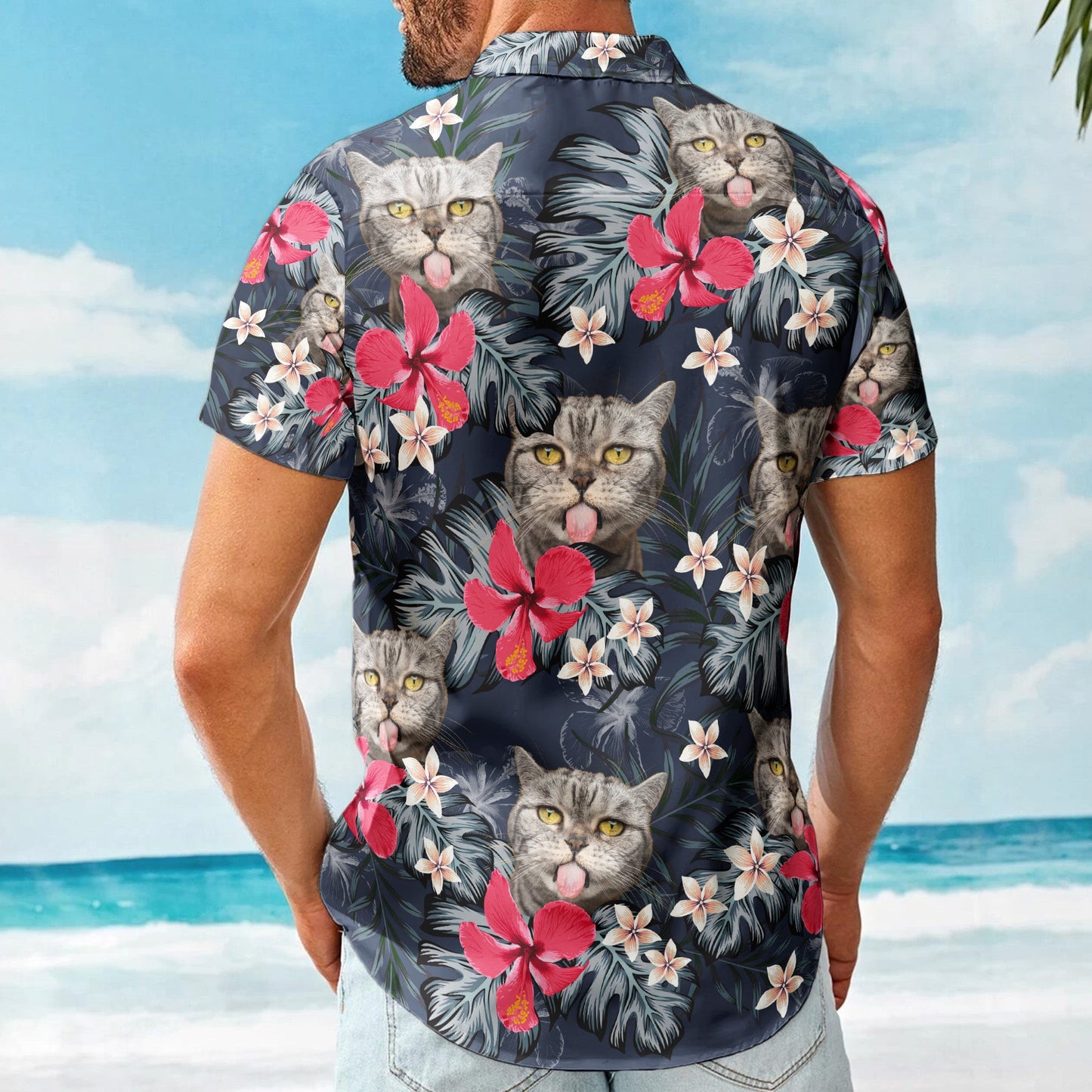 Custom Face Funny Photo For Men, Husband Red Hibiscus - Custom Photo Hawaiian Shirt HA0029