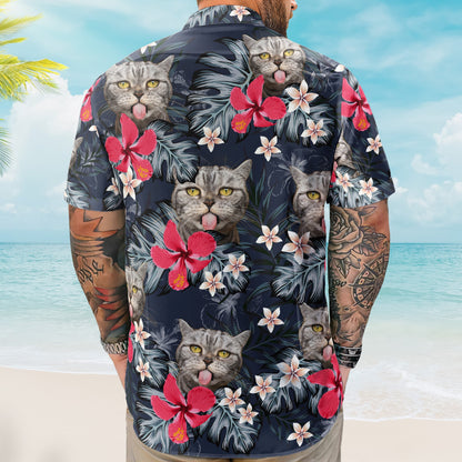 Custom Face Funny Photo For Men, Husband Red Hibiscus - Custom Photo Hawaiian Shirt HA0029