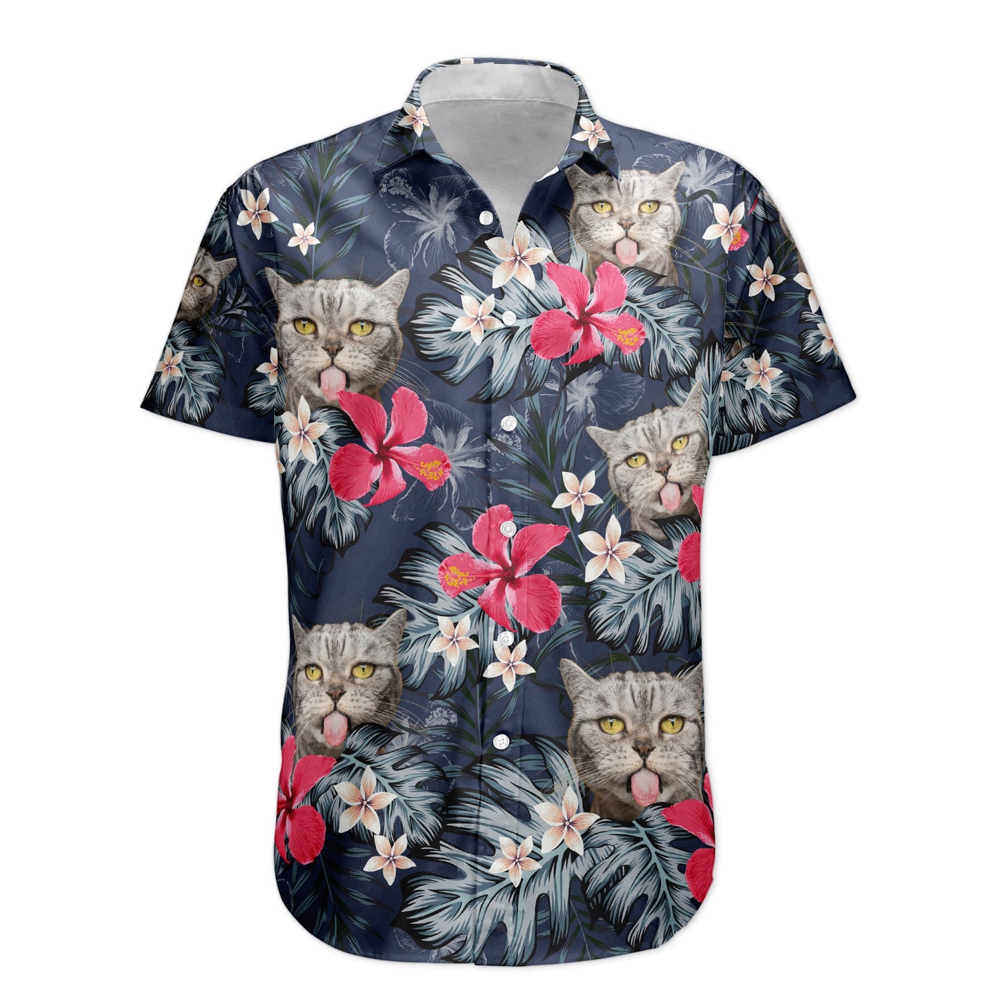 Custom Face Funny Photo For Men, Husband Red Hibiscus - Custom Photo Hawaiian Shirt HA0029