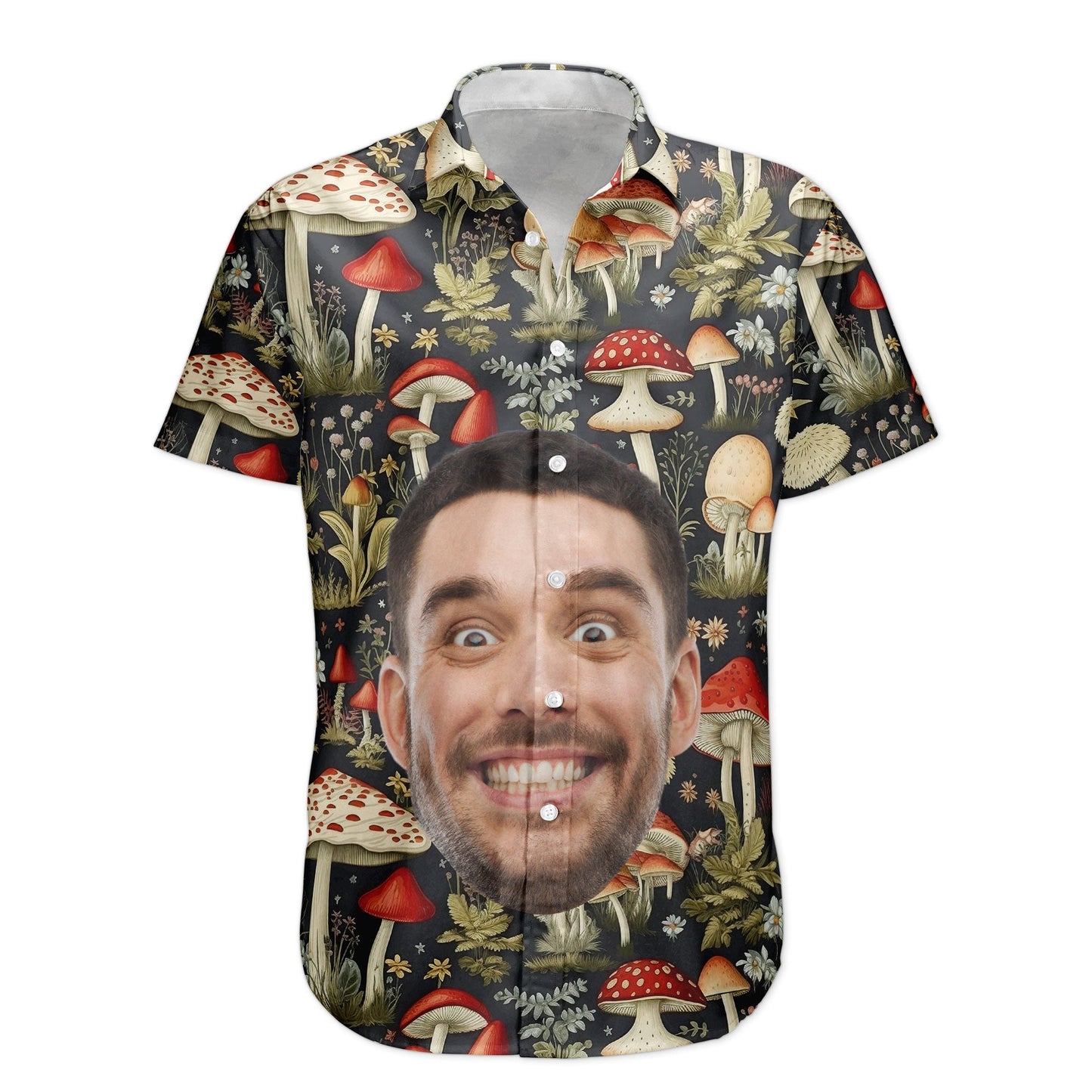 Custom Face Photo Funny With Magic Mushrooms Pattern - Custom Photo Hawaiian Shirts HA0122