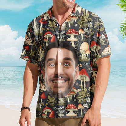 Custom Face Photo Funny With Magic Mushrooms Pattern - Custom Photo Hawaiian Shirts HA0122