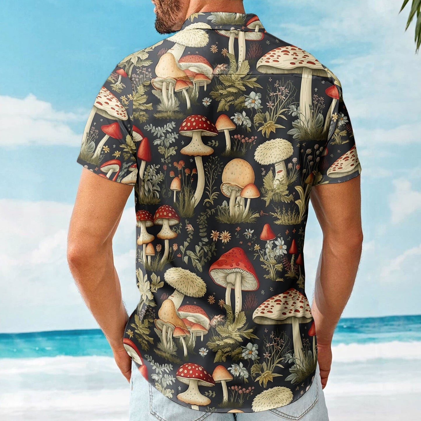 Custom Face Photo Funny With Magic Mushrooms Pattern - Custom Photo Hawaiian Shirts HA0122