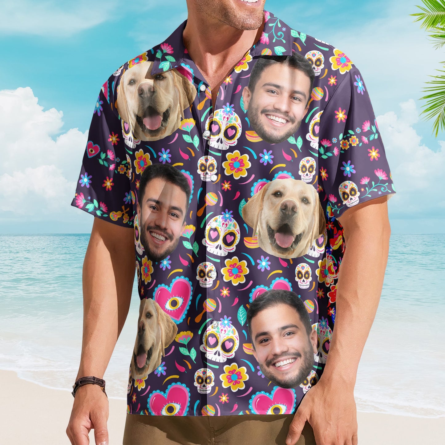 Custom Face Photo Mexican Hawaiian Shirt Skull Pattern - Custom Photo Hawaiian Shirts HA0065