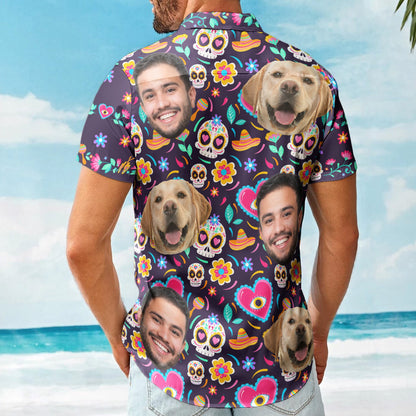 Custom Face Photo Mexican Hawaiian Shirt Skull Pattern - Custom Photo Hawaiian Shirts HA0065