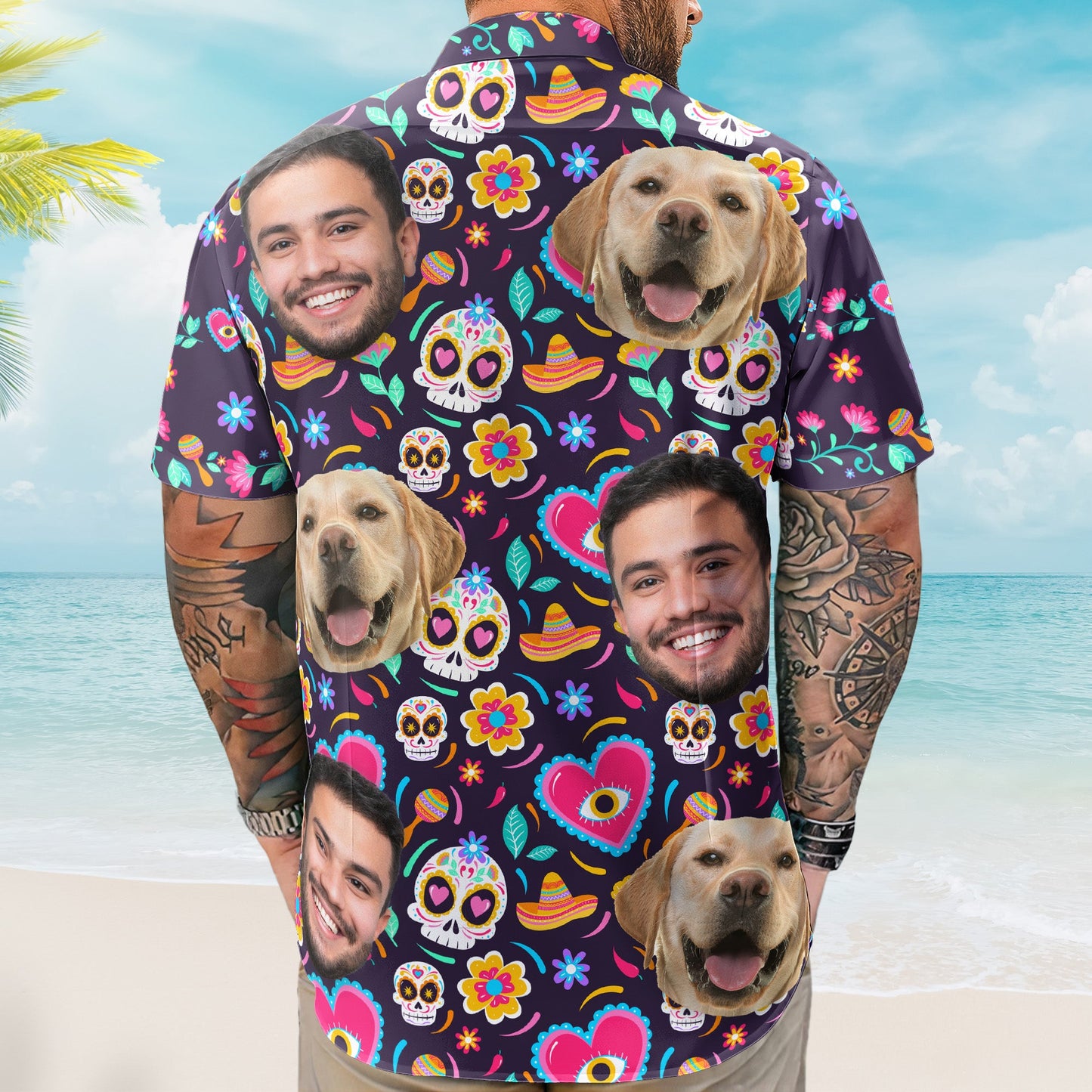 Custom Face Photo Mexican Hawaiian Shirt Skull Pattern - Custom Photo Hawaiian Shirts HA0065