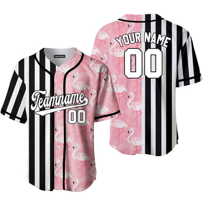 Custom Flamingo Pink Stripe Pink-Black Split Fashion Baseball Jerseys For Men & Women SO0204