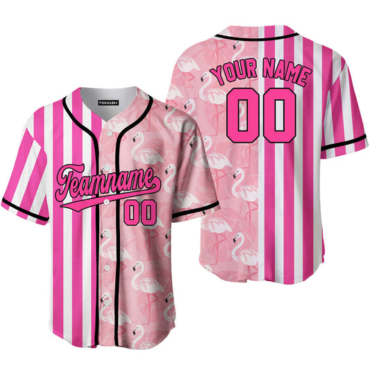 Custom Flamingo Pink Stripe Pink-Black Split Fashion Baseball Jerseys For Men & Women SO0204