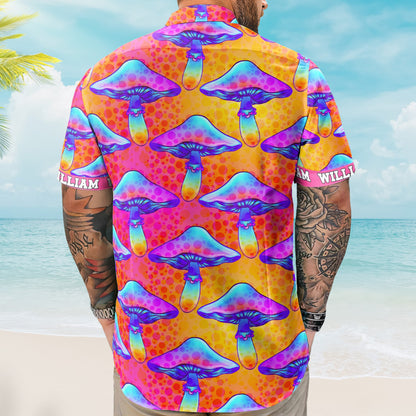 Custom Name With Poisonous Mushroom Pattern - Custom Hawaiian Shirts HA0115