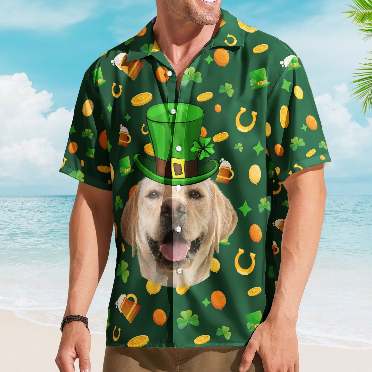 Custom Pet Face St Patrick's Day For Dog Lovers, Cat Lovers - Personalized Photo Hawaiian Shirt HA0089