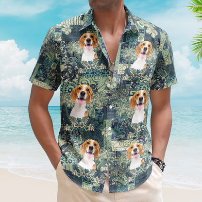 Custom Pet Funny Photo With Hibiscus And Palm Tree Pattern - Custom Photo Hawaiian Shirts HA0114