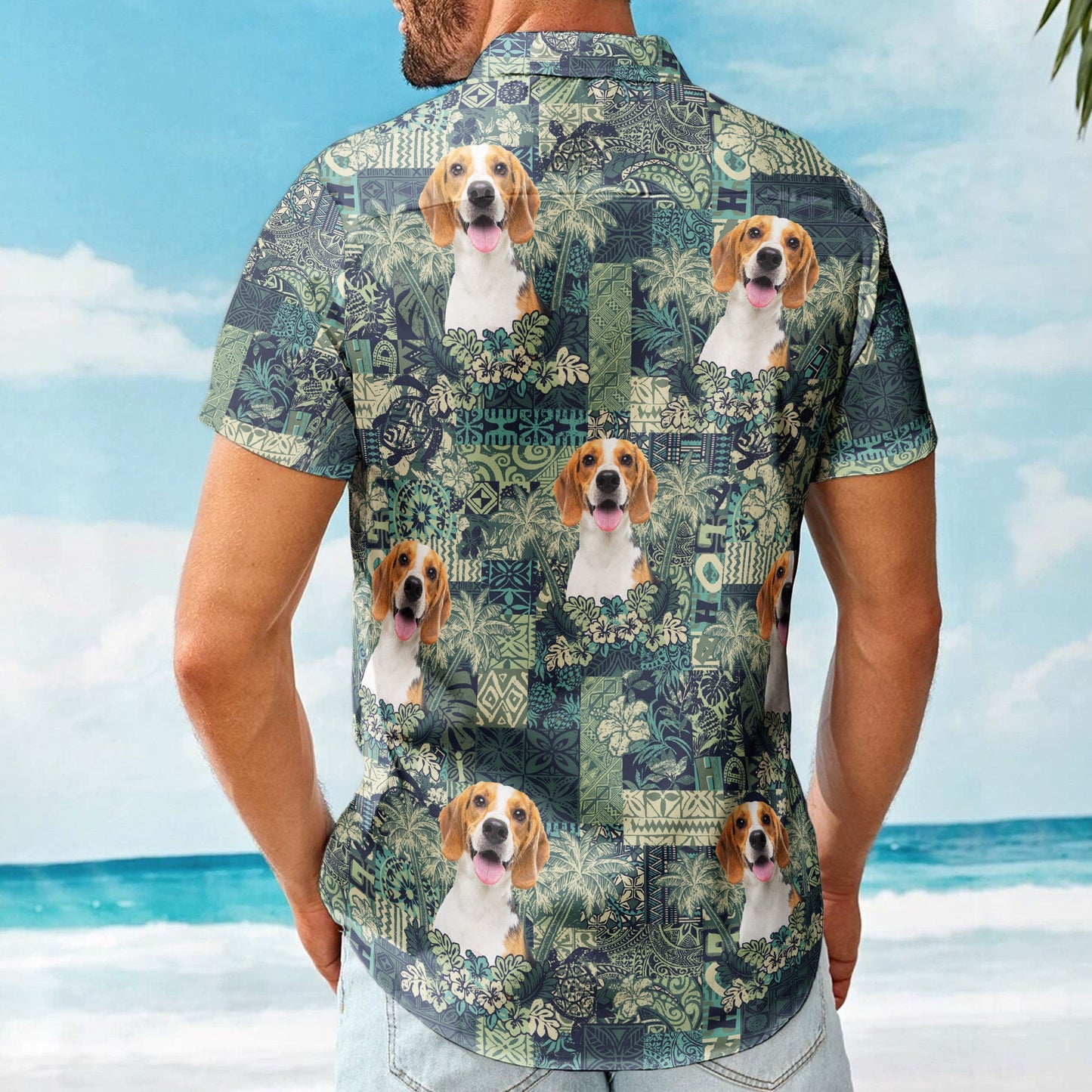 Custom Pet Funny Photo With Hibiscus And Palm Tree Pattern - Custom Photo Hawaiian Shirts HA0114