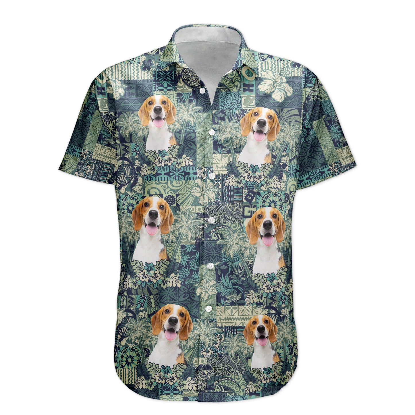 Custom Pet Funny Photo With Hibiscus And Palm Tree Pattern - Custom Photo Hawaiian Shirts HA0114