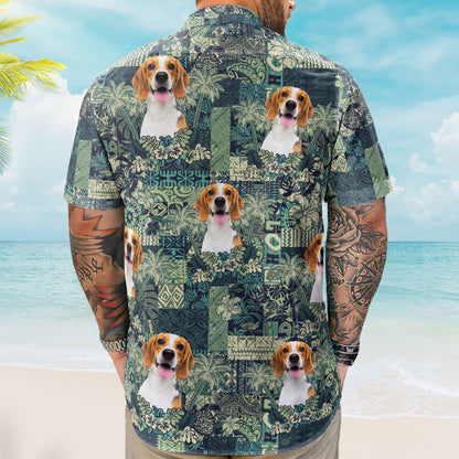 Custom Pet Funny Photo With Hibiscus And Palm Tree Pattern - Custom Photo Hawaiian Shirts HA0114