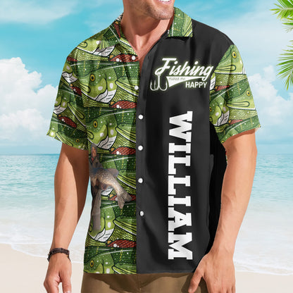 Custom Photo Bass Fish Fishing Makes Me Happy - Custom Photo Hawaiian Shirt HA0055