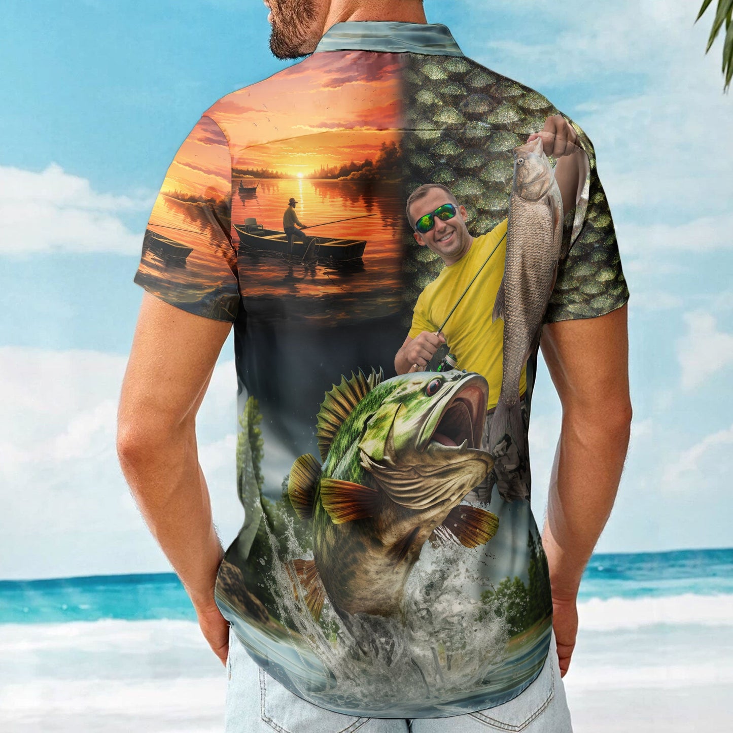 Custom Photo Fishing Bass Fish For Husband - Custom Photo Hawaiian Shirt HA0098