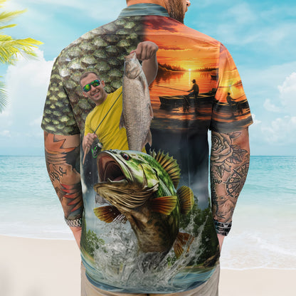 Custom Photo Fishing Bass Fish For Husband - Custom Photo Hawaiian Shirt HA0098