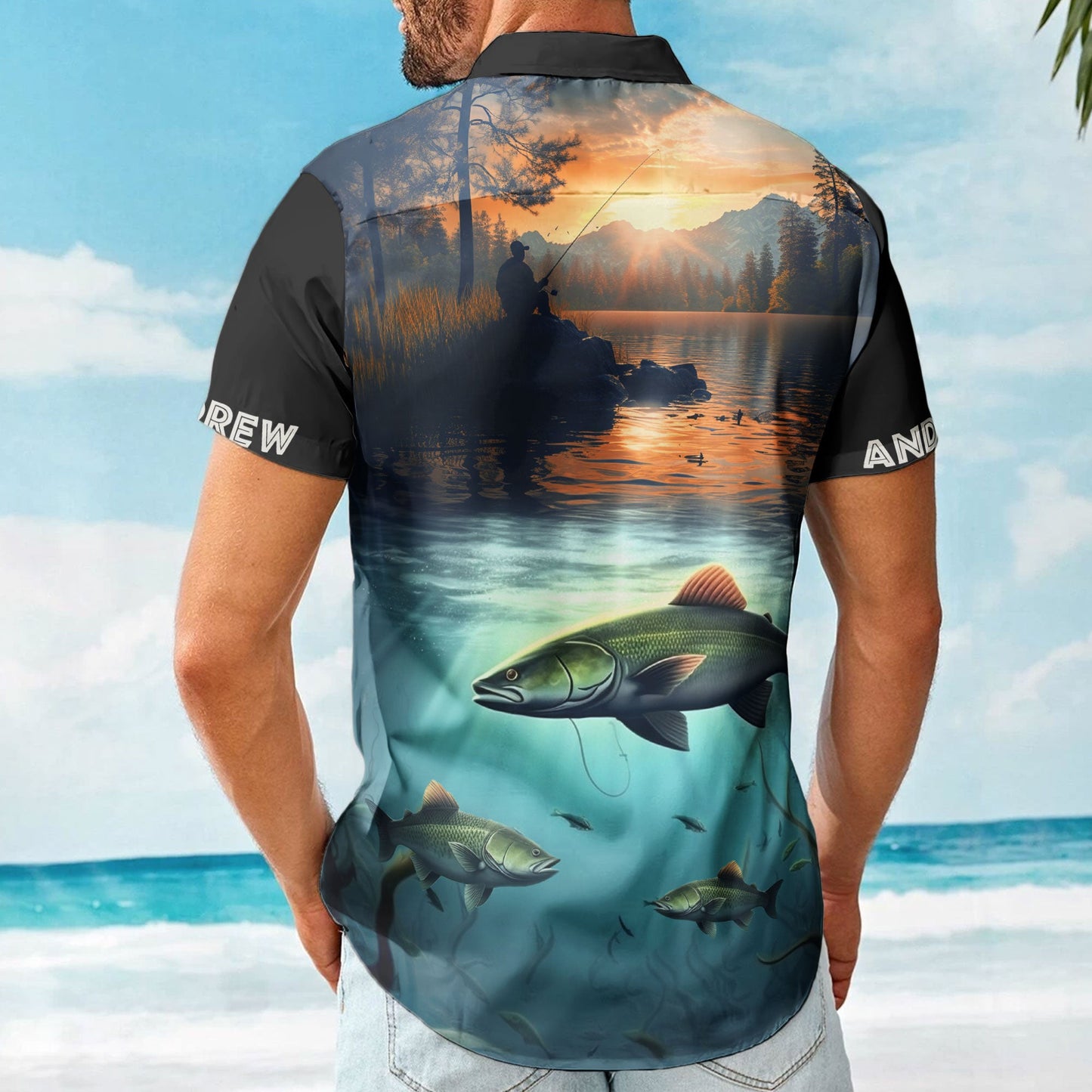 Custom Photo Fishing Bass Fish For Men Husband - Custom Photo Hawaiian Shirt HA0034