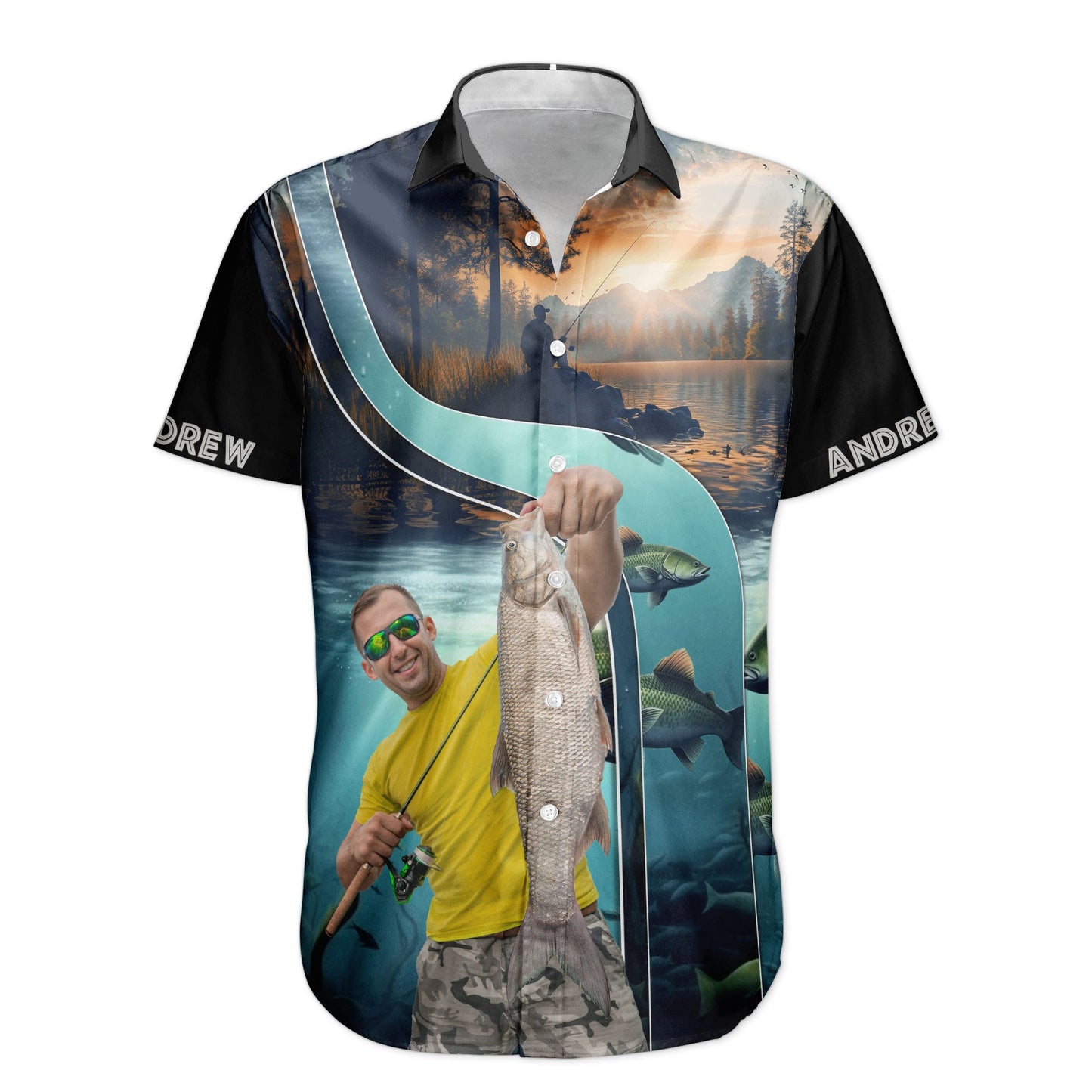 Custom Photo Fishing Bass Fish For Men Husband - Custom Photo Hawaiian Shirt HA0034