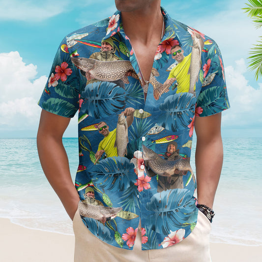 Custom Photo Fishing Bass Fish For Men, Husband - Custom Photo Hawaiian Shirt HA0053