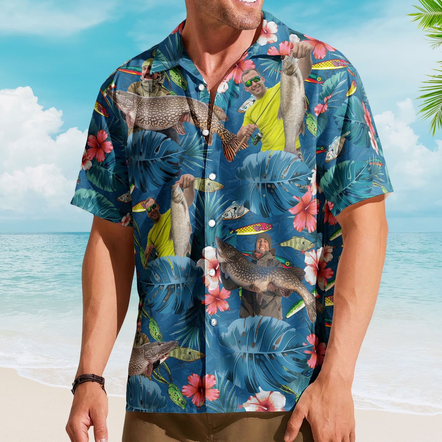 Custom Photo Fishing Bass Fish For Men, Husband - Custom Photo Hawaiian Shirt HA0053