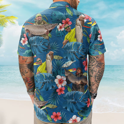 Custom Photo Fishing Bass Fish For Men, Husband - Custom Photo Hawaiian Shirt HA0053