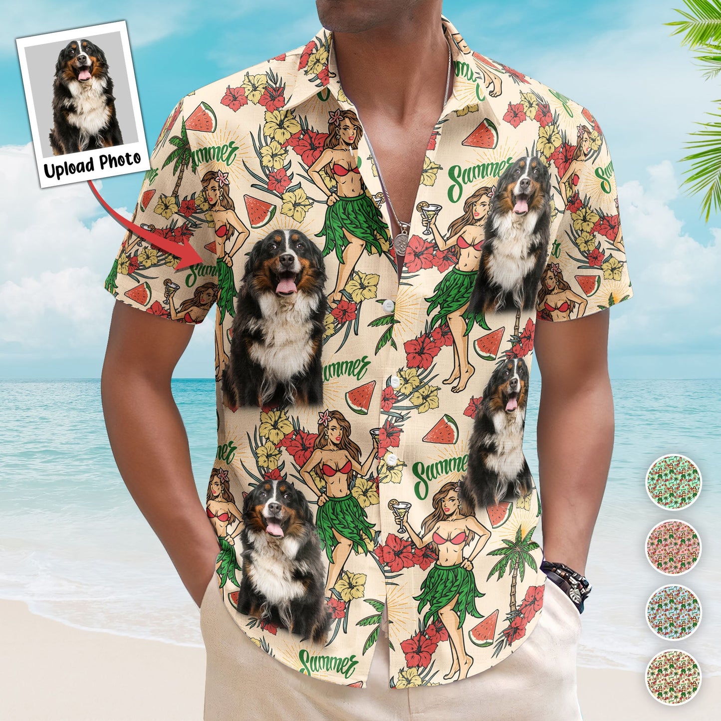 Custom Photo With Hula Girl Tropical Pattern Hawaiian Shirt - Custom Photo Hawaiian Shirts HA0099