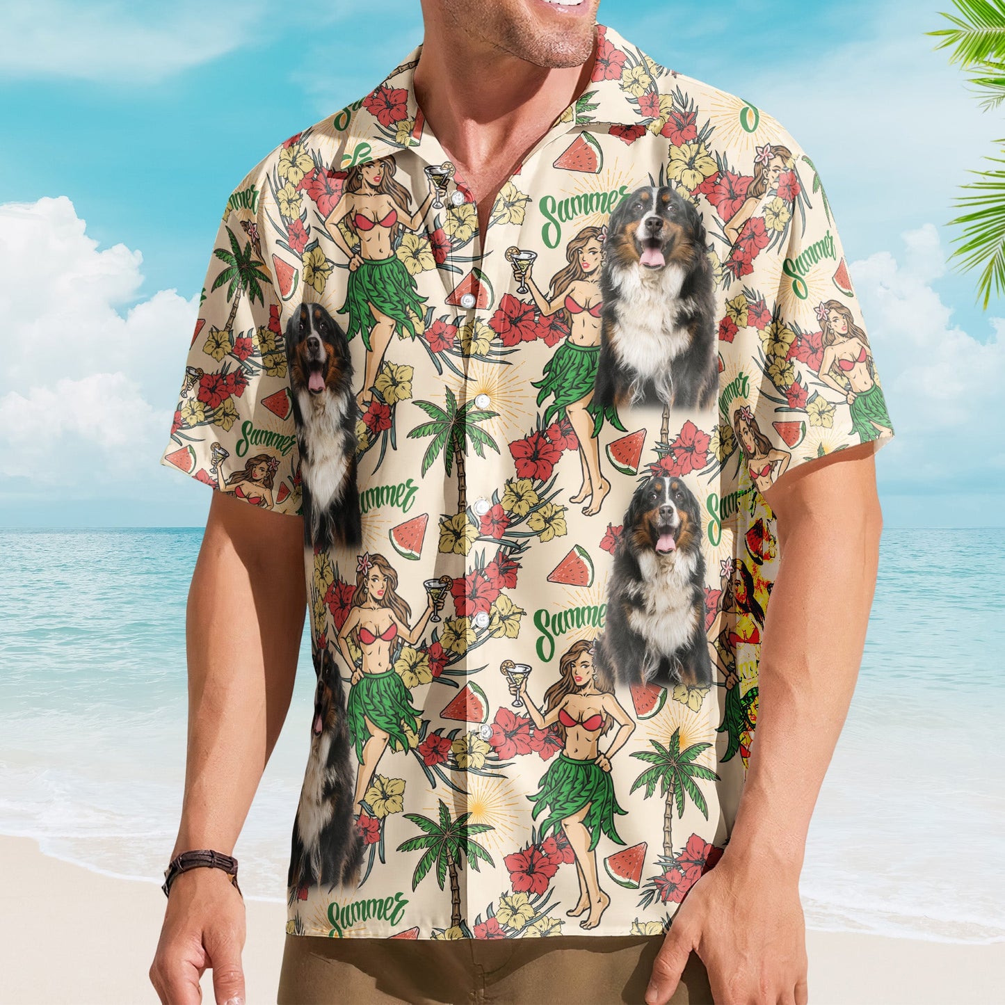 Custom Photo With Hula Girl Tropical Pattern Hawaiian Shirt - Custom Photo Hawaiian Shirts HA0099