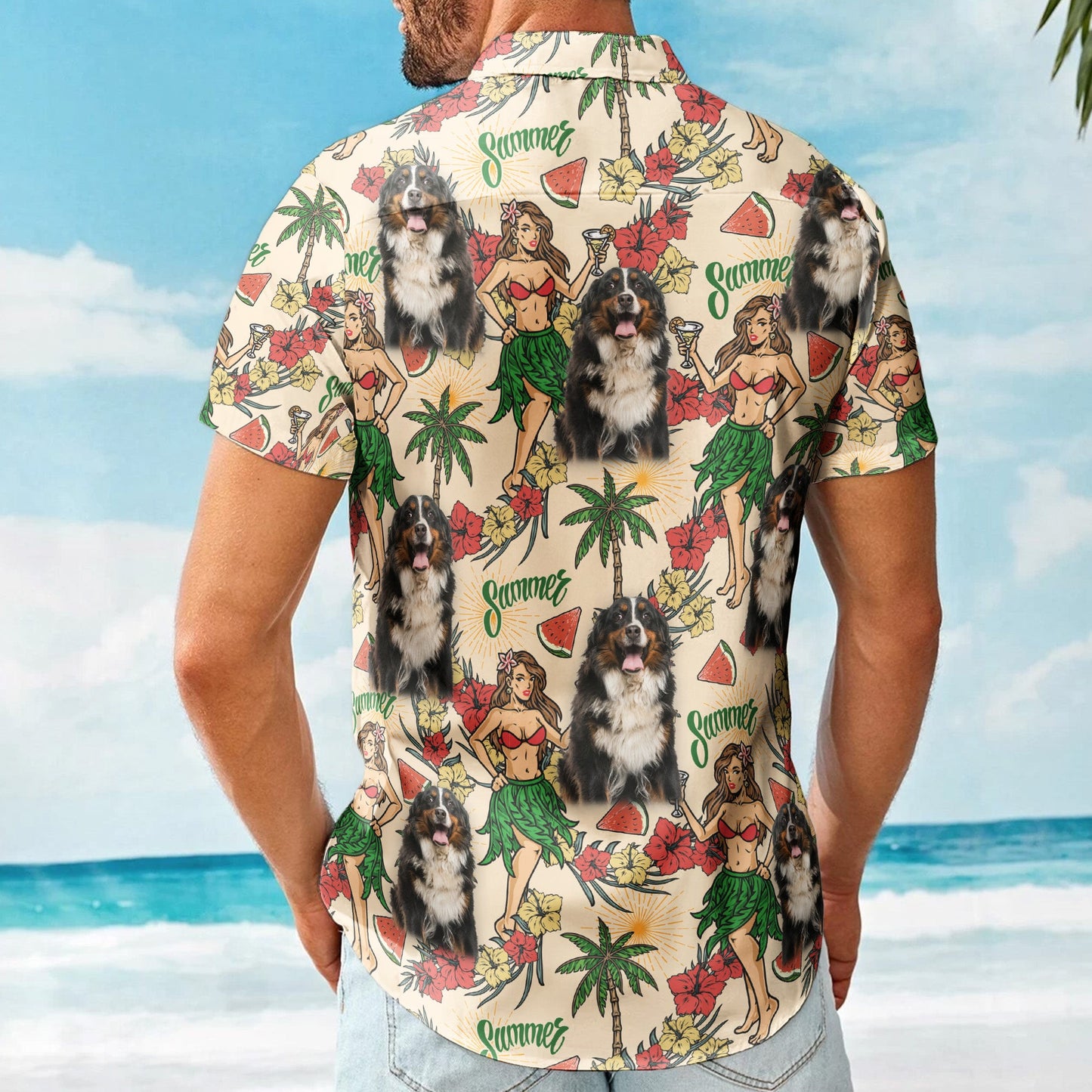 Custom Photo With Hula Girl Tropical Pattern Hawaiian Shirt - Custom Photo Hawaiian Shirts HA0099