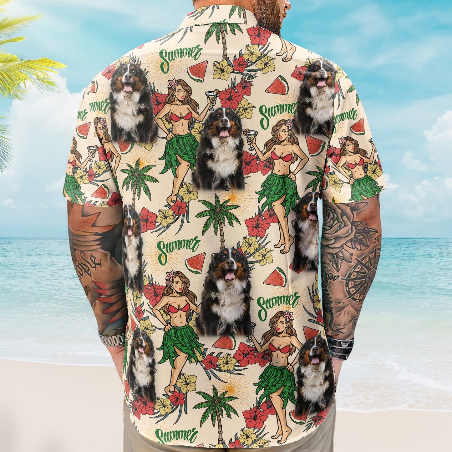 Custom Photo With Hula Girl Tropical Pattern Hawaiian Shirt - Custom Photo Hawaiian Shirts HA0099