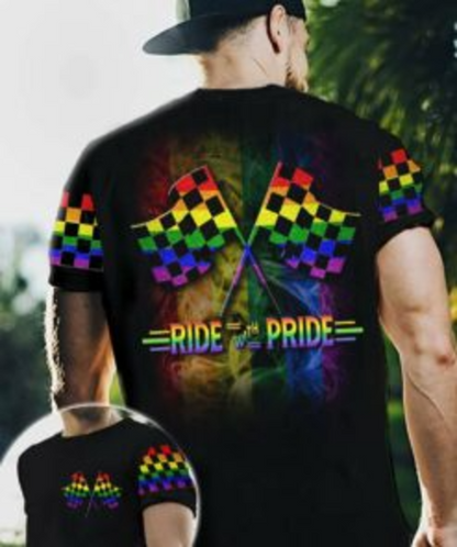 T Shirt Gift Gay Man, LGBT Ride With Pride 3D All Over Printed Shirt For LGBT Community, Gift For Gay Couple LO0705