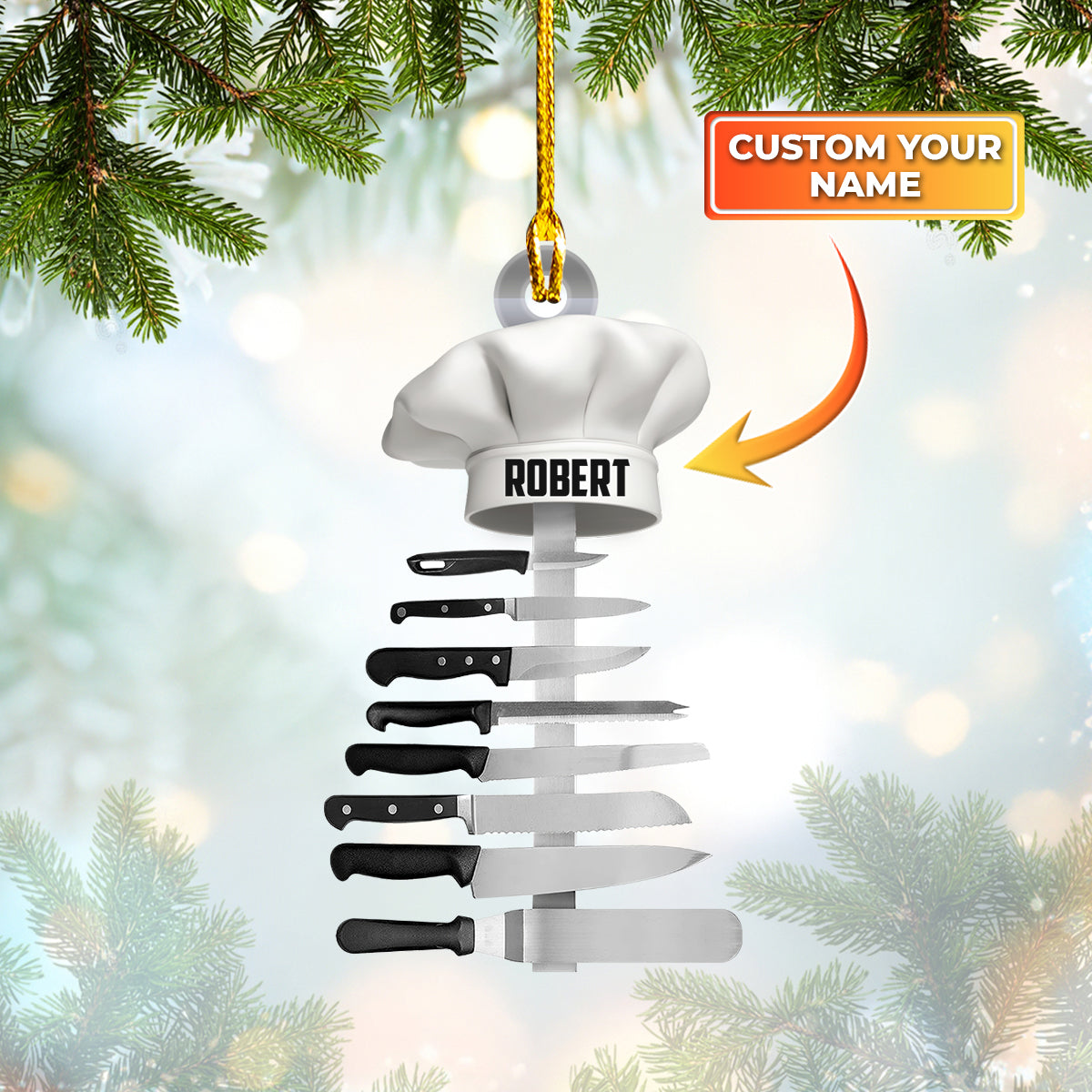 Personalized Chef Hat Knife Shaped Christmas Ornament, Idea Gift for Master Chef SO0959