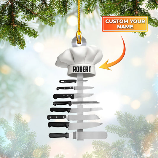 Personalized Chef Hat Knife Shaped Christmas Ornament, Idea Gift for Master Chef SO0959