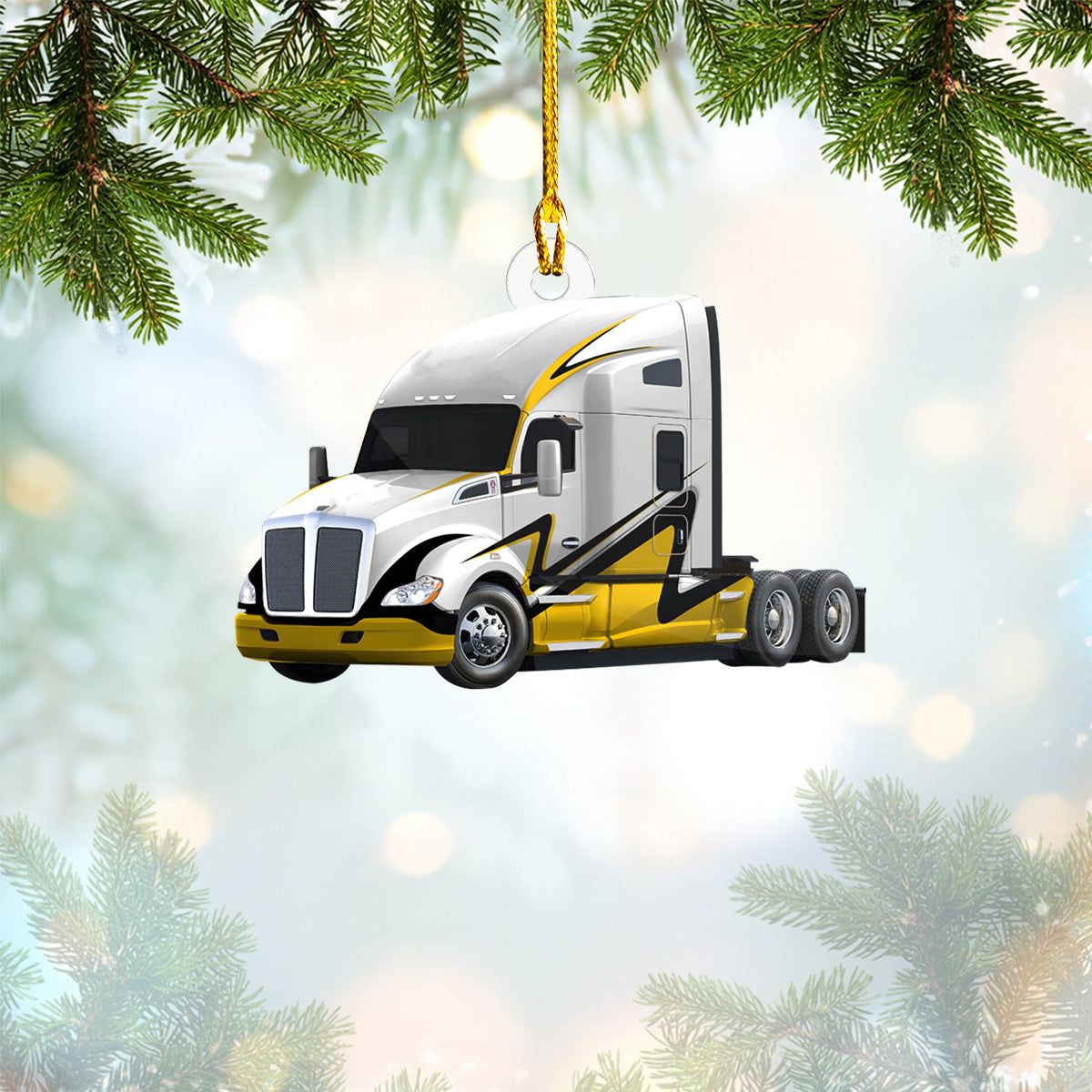 Yellow Truck Custom Shaped Acrylic Ornament, Christmas Gift for Truck Drivers OO1627