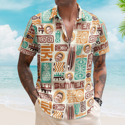 Customize Face With Exotic Tiki Pattern - Custom Photo Hawaiian Shirts HA0119