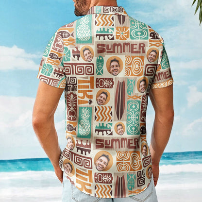 Customize Face With Exotic Tiki Pattern - Custom Photo Hawaiian Shirts HA0119