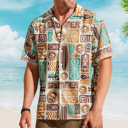 Customize Face With Exotic Tiki Pattern - Custom Photo Hawaiian Shirts HA0119