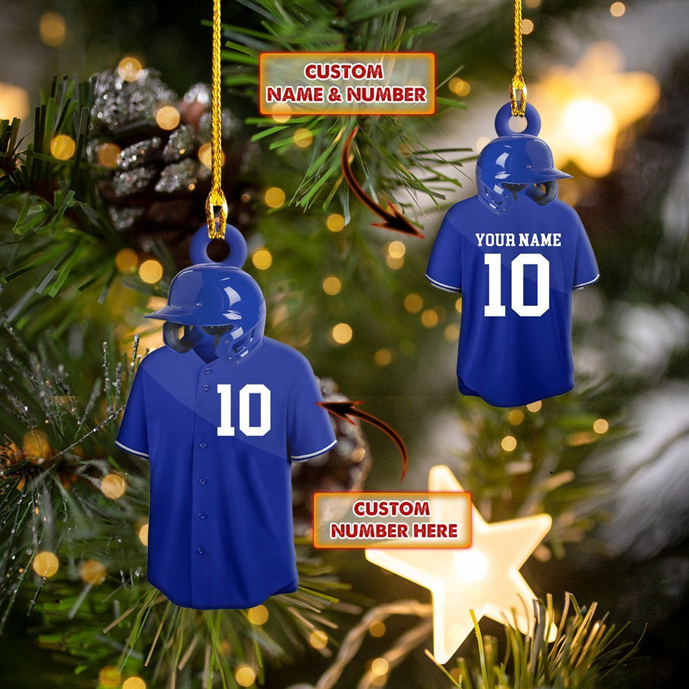 Custom Name Blue Baseball Uniform Shaped Christmas Ornament, Perfect Gift for Baseball Player OO1823